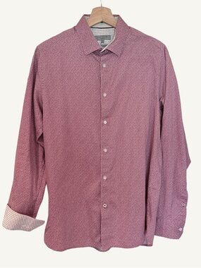 Ted Baker London Maroon White Leaf Print Button Up Shirt Size 3